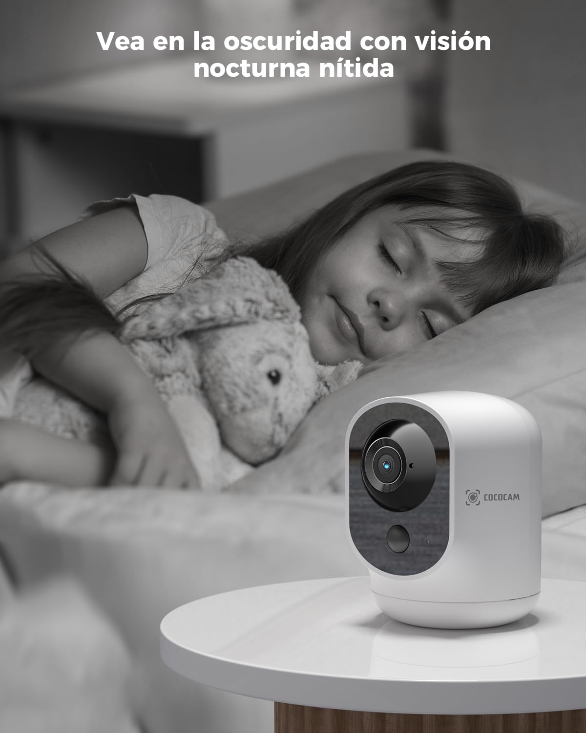 COCOCAM 2K Camara Vigilancia WiFi Interior Sin Cable con Batería 5200mAh, 355°P 90°T, Inalámbrica para Bebés Mascotas Cuidado Ancianos, Reconocimiento AI, Detección Humana PIR (1, Blanco)