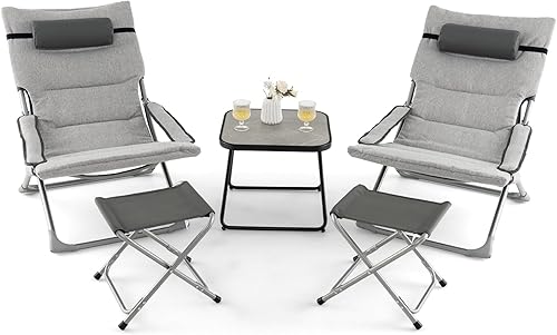 Miniatura 1 de Tangkula Juego de 5 sillas tipo bandolera para patio, sillas plegables de playa con otomana y mesa auxiliar, cojín de asiento extraíble y