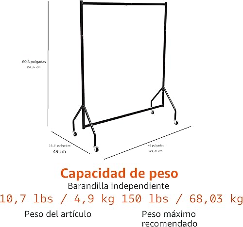 Miniatura 5 de Yaxa Basics Perchero enrollable resistente, para ropa colgante, organizador y almacenamiento, 1,21 x 1,52 m - Negro