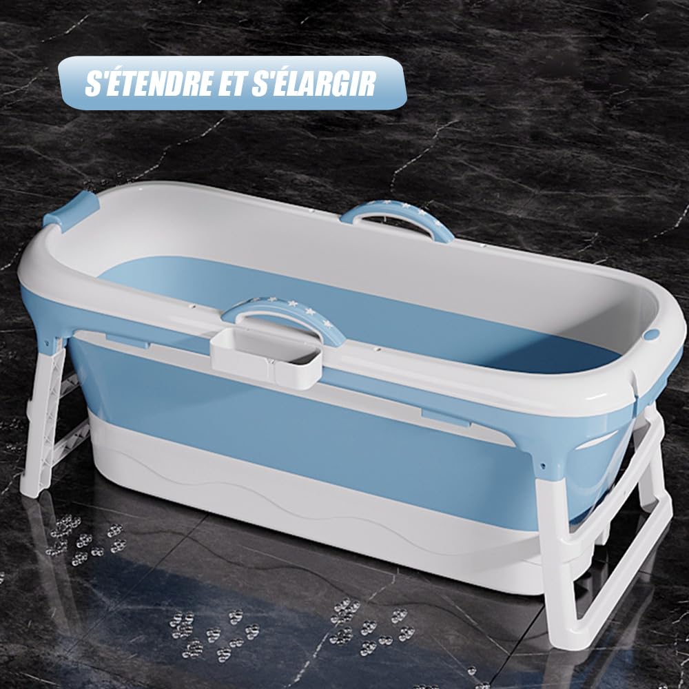 Składana wanna XXL 118 x 60 x 53 cm, idealna do łazienki, prysznica i balkonu, z pokrowcem i rolkami do masażu, kosz na mydło, przenośna wanna z grubego tworzywa sztucznego, niebieska