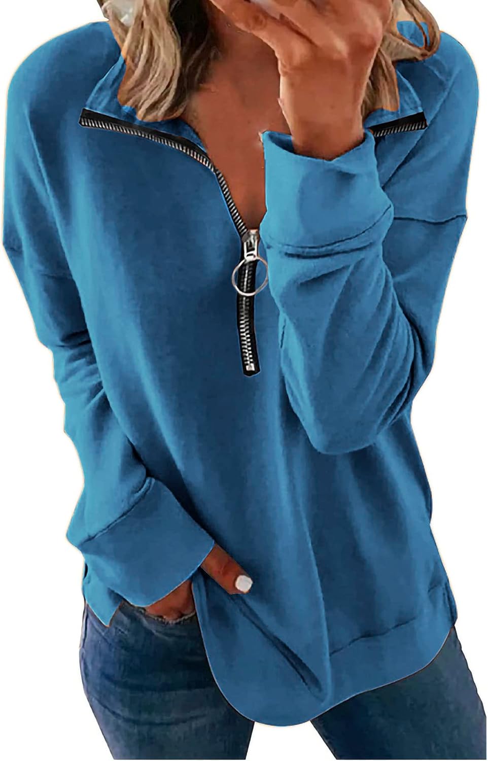 NEYOUQE Womens Fall Winter Fashion Sweatshirts Quarter Zip up pullover Polo sweatshirt women casual trendy crewneck tops