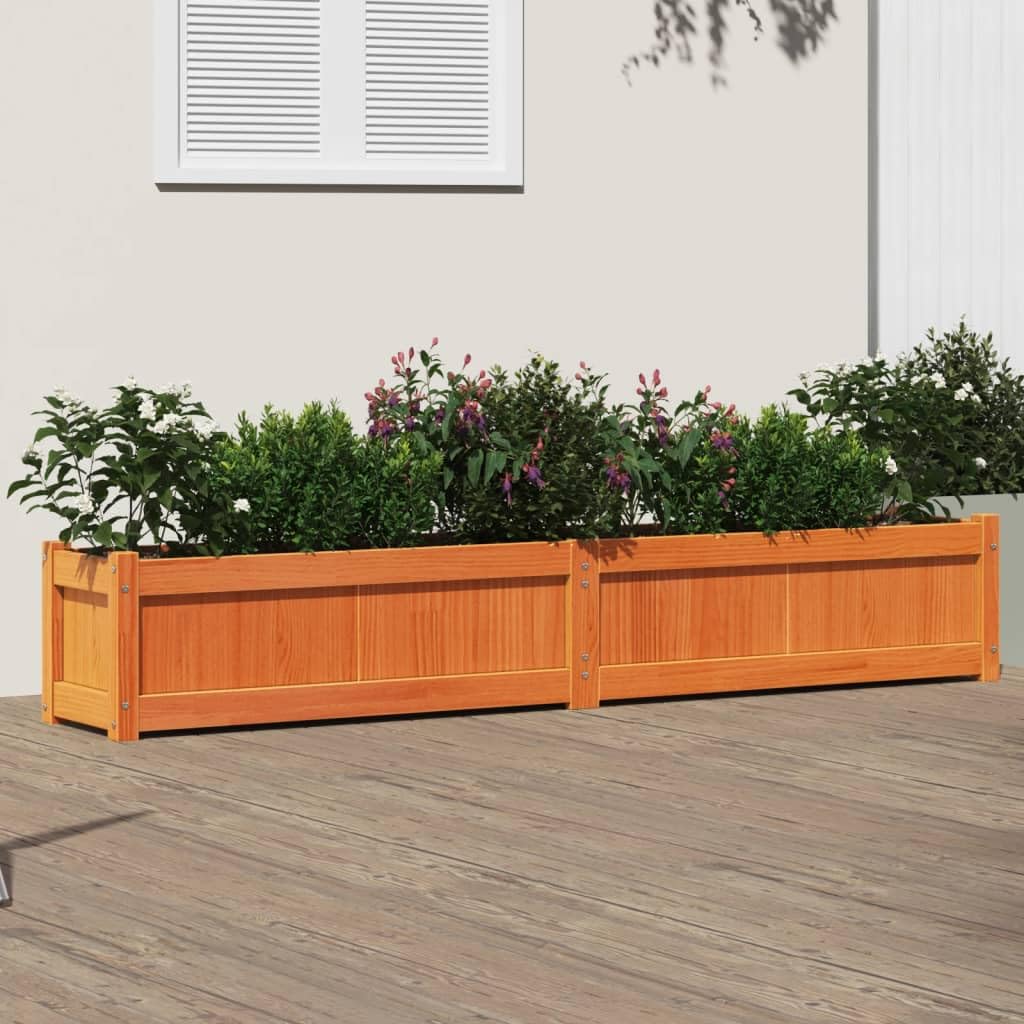 Fioriera da Esterno Legno Massello Pino Marrone Cera 180x31x31 cm | Cassetta per piante ideale per decorare giardino, balcone o patio, ottimizzando lo spazio esterno per fiori e orto.