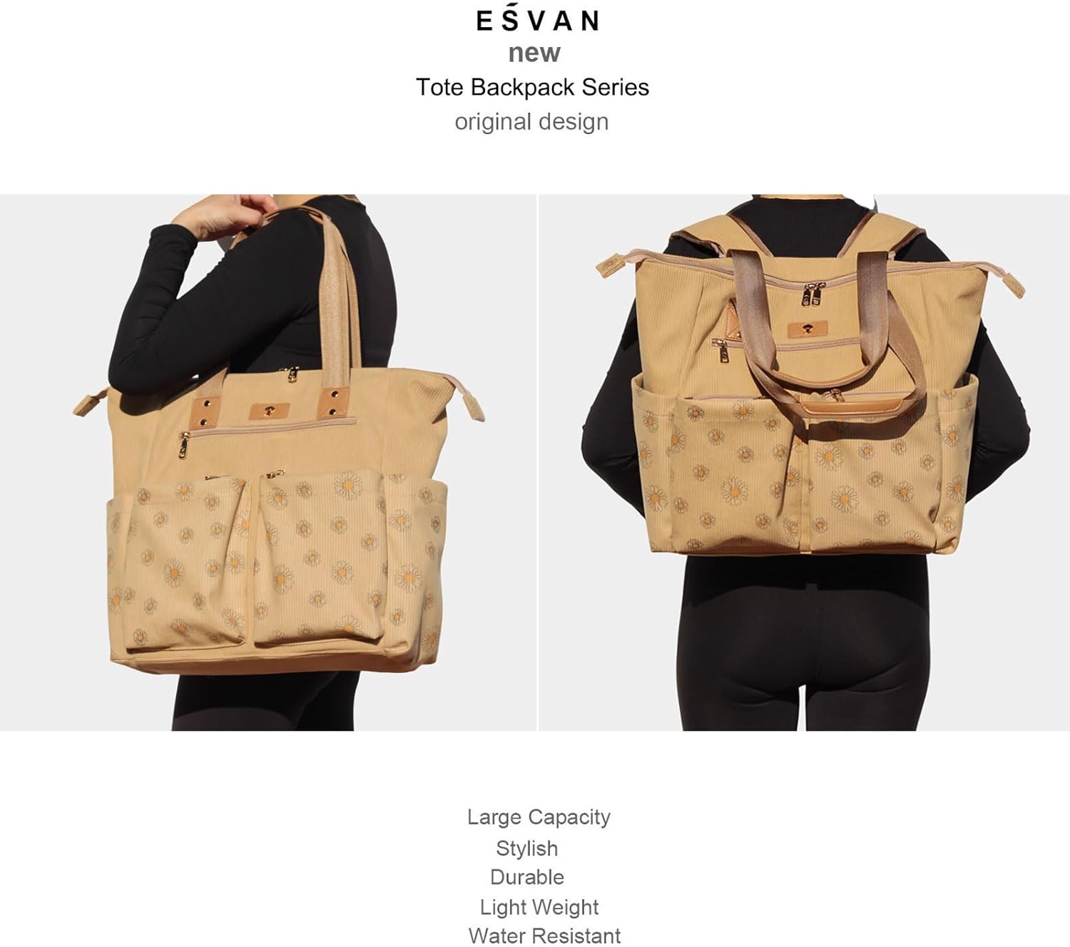 ESVAN Diaper Tote Bag Totepack Backpack 2 in 1 for Women Multifunctional Large Capacity with Insulated Pockets Travel | Multifunctional, Travel