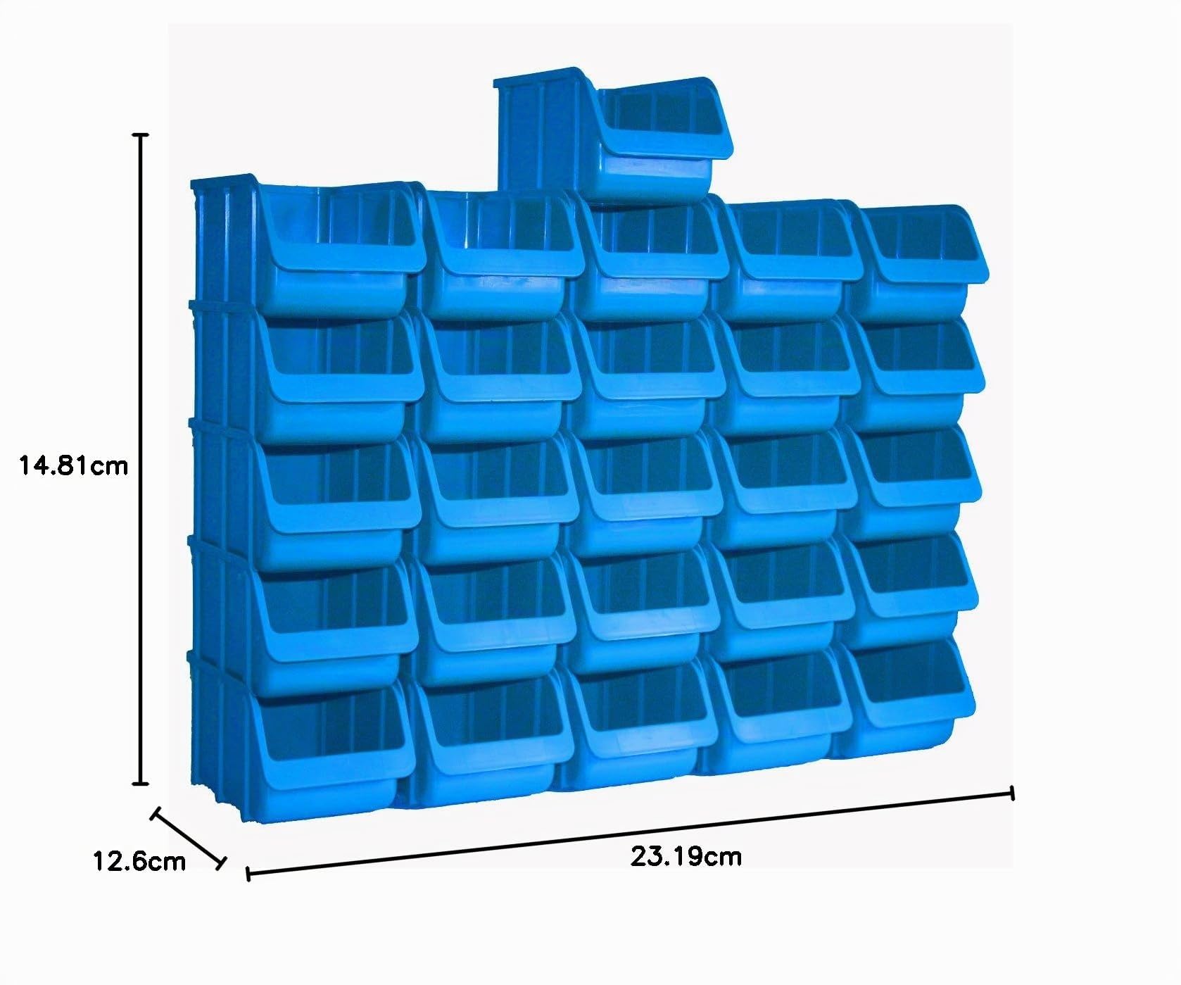 hünersdorff Set 26 tiroirs de rangement empilables, Boîtes de rangement, Rangement d'outils, haute stabilité dimensionnelle et capacité de charge, en polypropylène (PP), taille 3, bleu
