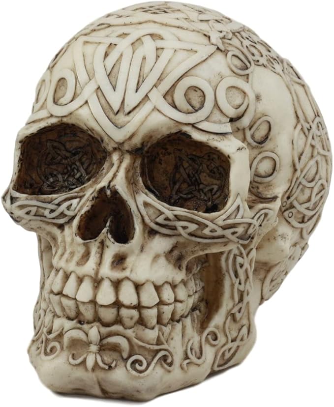 Ebros Celtic Tribal Tattoo Homosapien Skull Statue Ossuary Skeleton Cranium Figurine Sugar Skull Decor