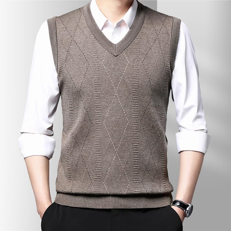 Men'S Autumn Knit Vest,V-Neck Vest,Middle-Age Business Casual Pullover Sweater4