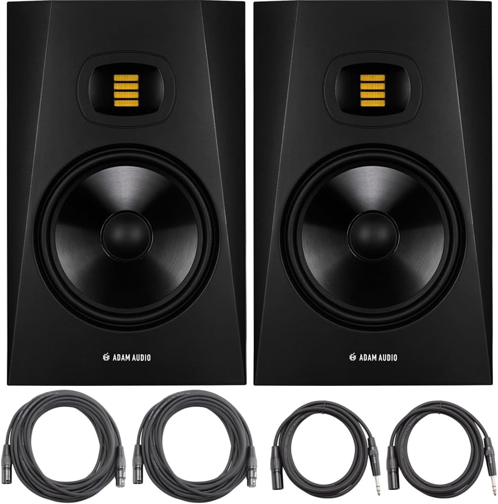 ADAM Audio T8V 8-inch Studio Monitor, Black (Pair) AMS-T8V Bundle with 2X OnStage 25ft XLR Cable + 2X 10ft Balanced XLR to TRS Cable