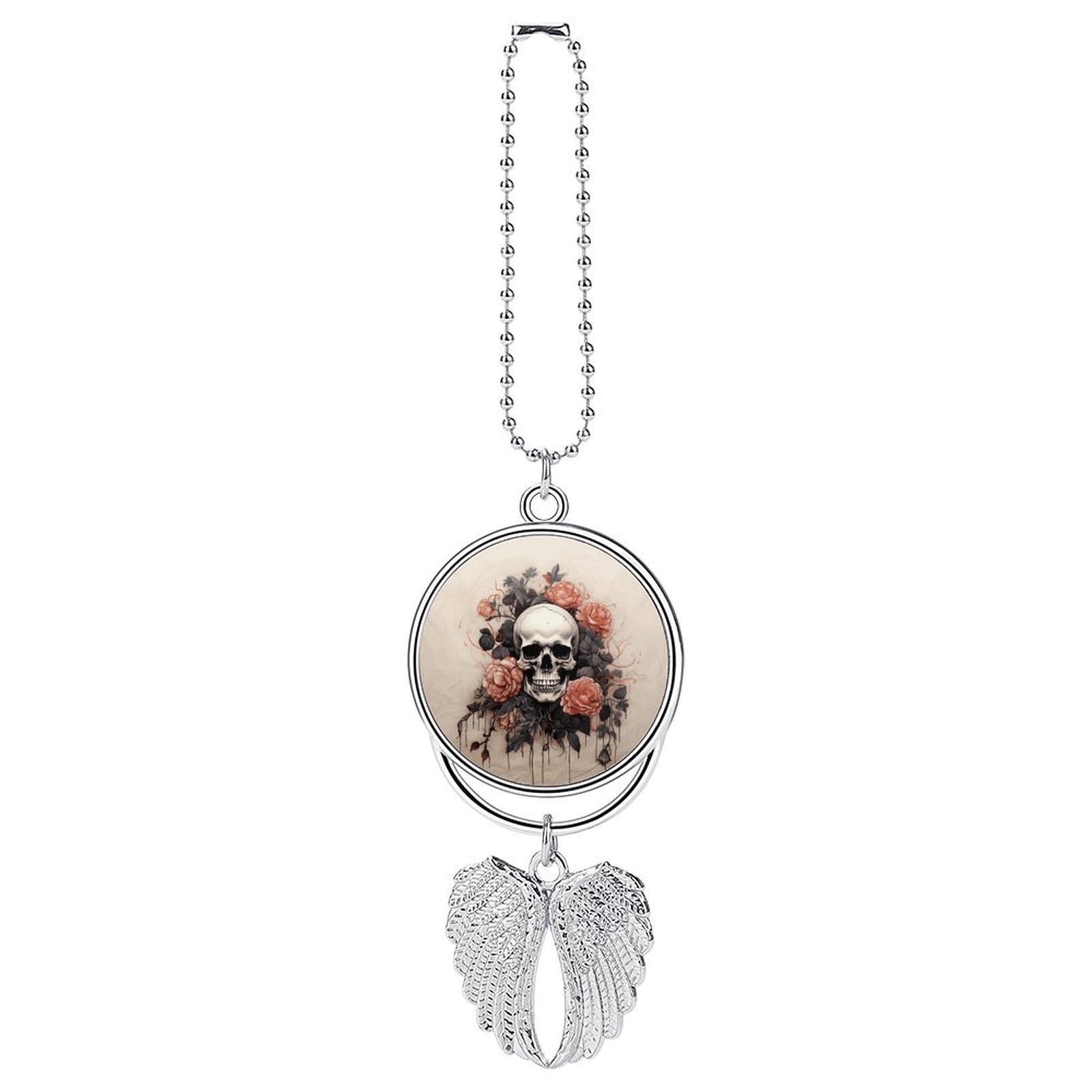 Ancient Skull and Flowers Car Pendant Personalized Car Hanging Ornament Auto Rear View Mirror Hanging Decoration Accessories Metal Cars Interior Ornament for Most Cars Truck SUV