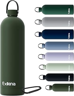 Trinkflasche Edelstahl mit Griff & Karabiner–500ml/750ml/1L/1,5L isolierte Thermosflasche, 100% auslaufsicher und BPA-frei, Wasserflasche thermo für Sport, Büro & Alltag (Kieferngrün,1500ML)