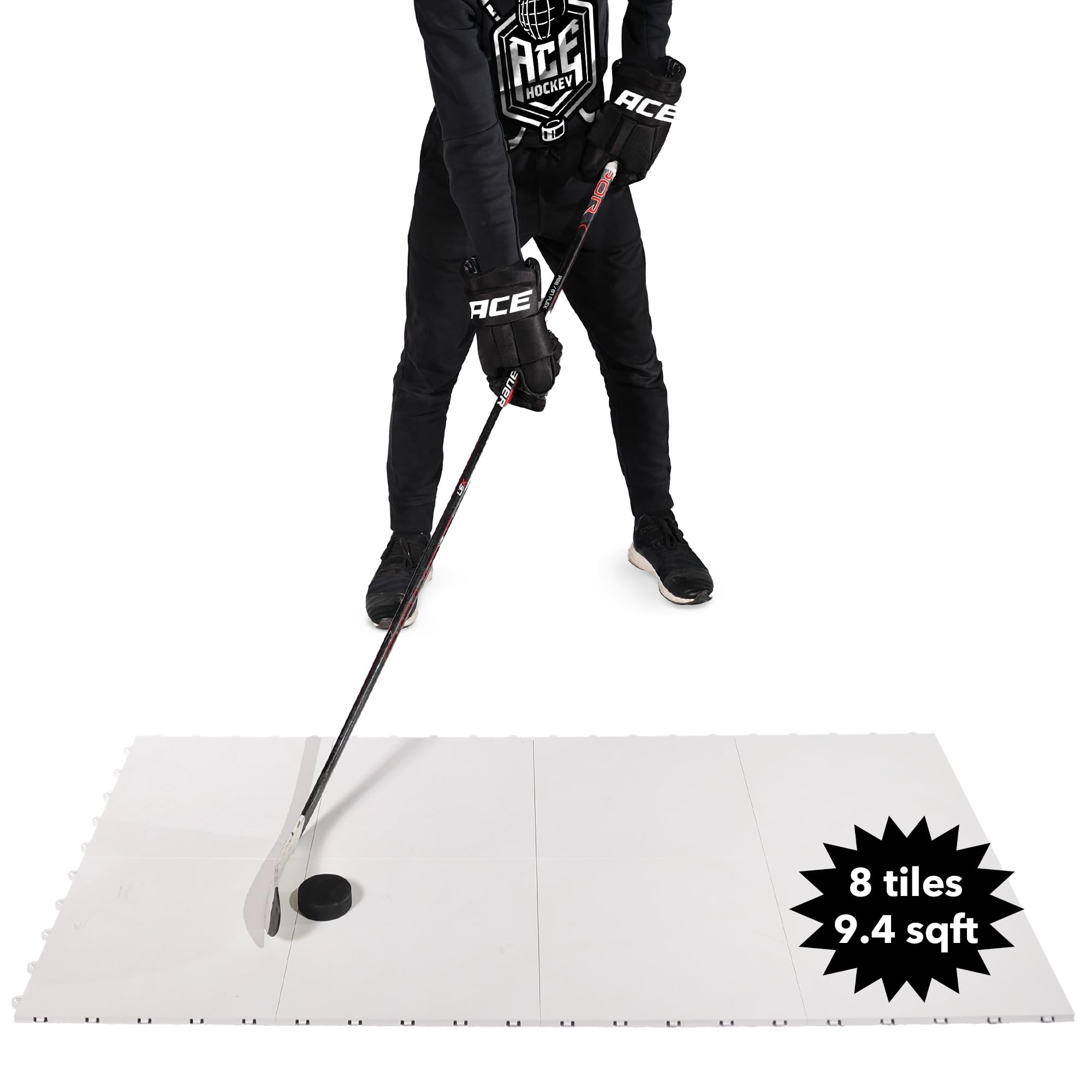 ACE HOCKEY Dryland - Azulejos de suelo para entrenamiento de hockey, paquete de 8 azulejos de hockey (9.4 pies cuadrados) para disparar, pasar, manejar con palos, azulejos de hielo sintéticos no