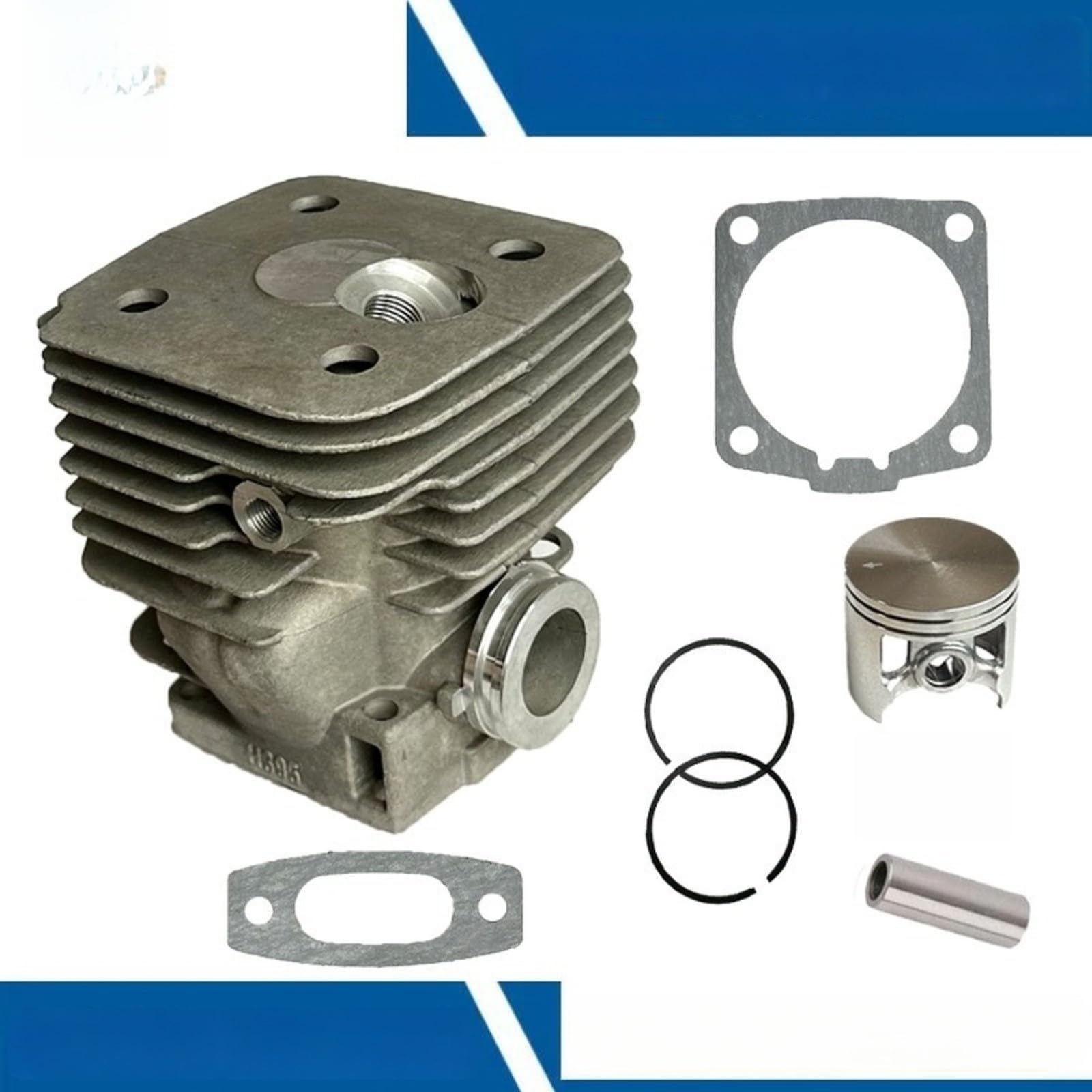 Cilindro de motosierra, juego de cilindros H395, para montaje de pistón, para pieza de equipo eléctrico al aire libre, tamaño de orificio de 56 mm, aleación de aluminio de larga duración