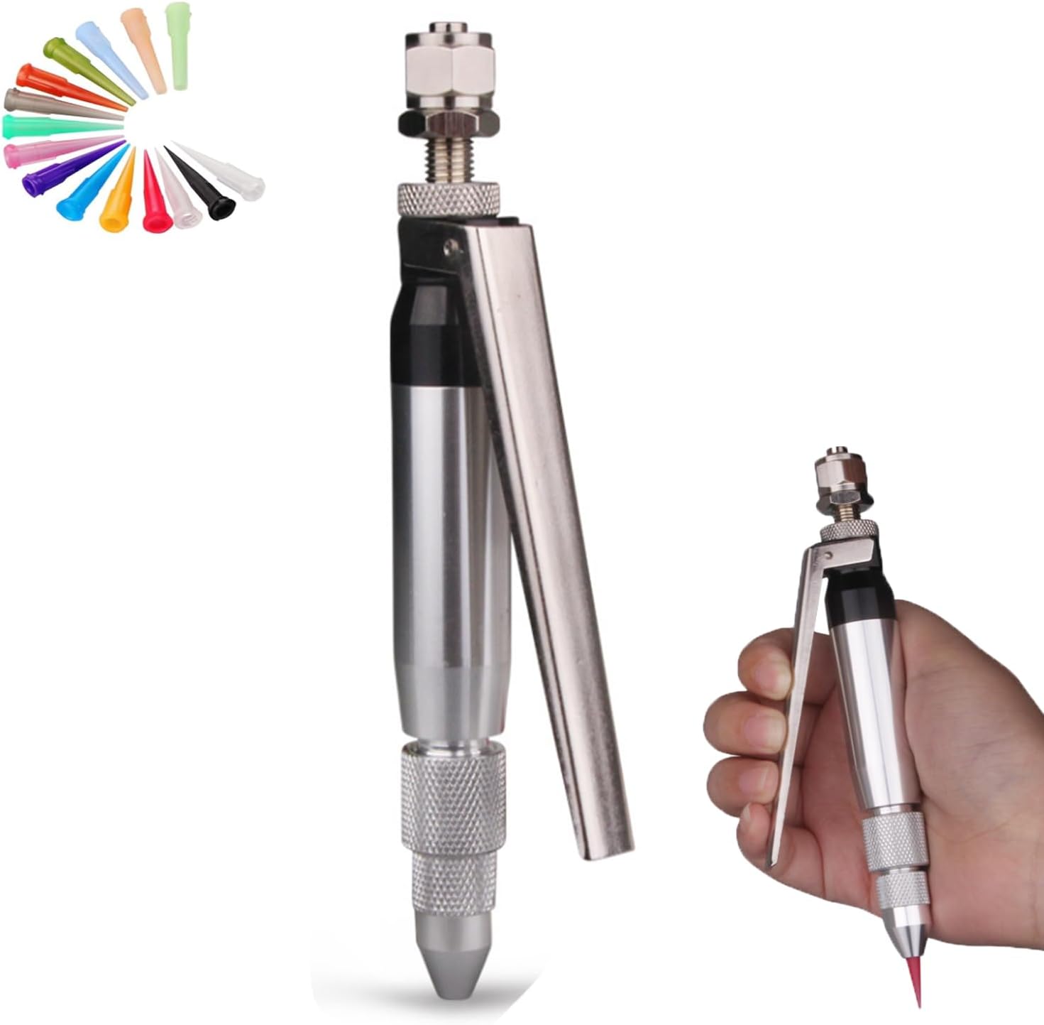 Pneumatic Glue Dispensing Valve, Manual Glue Pen with 4mm Nozzle, Aluminum Alloy Precision Dispenser for Various Adhesives and Inks