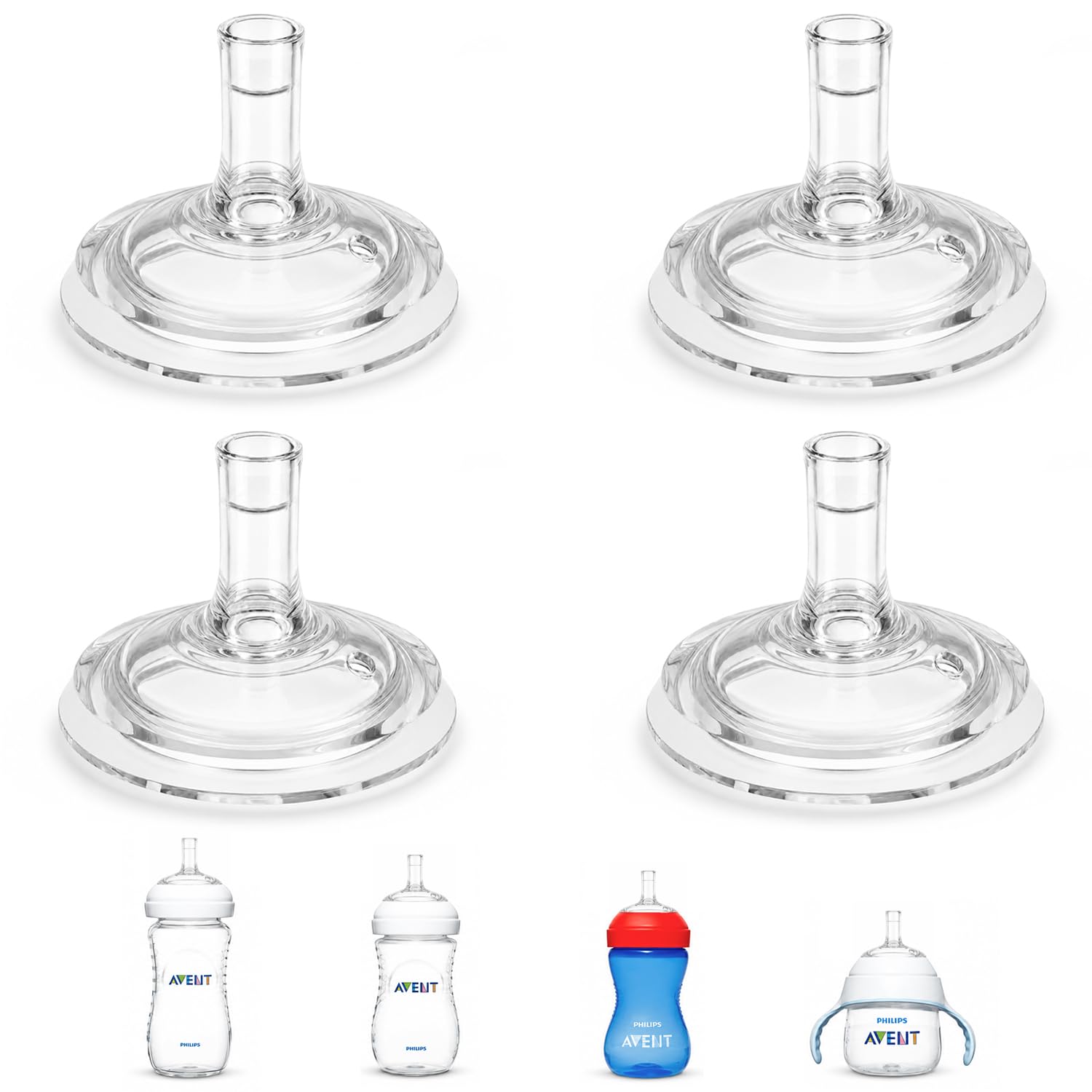 Sippy Straw Nipples for Philips Avent Natural Baby Bottles, My Grippy Spout Sippy Cup and Natural Trainer Sippy Cup, BPA-Free Gum-Friendly Silicone, BPA-Free, 9m+, 4-Pack