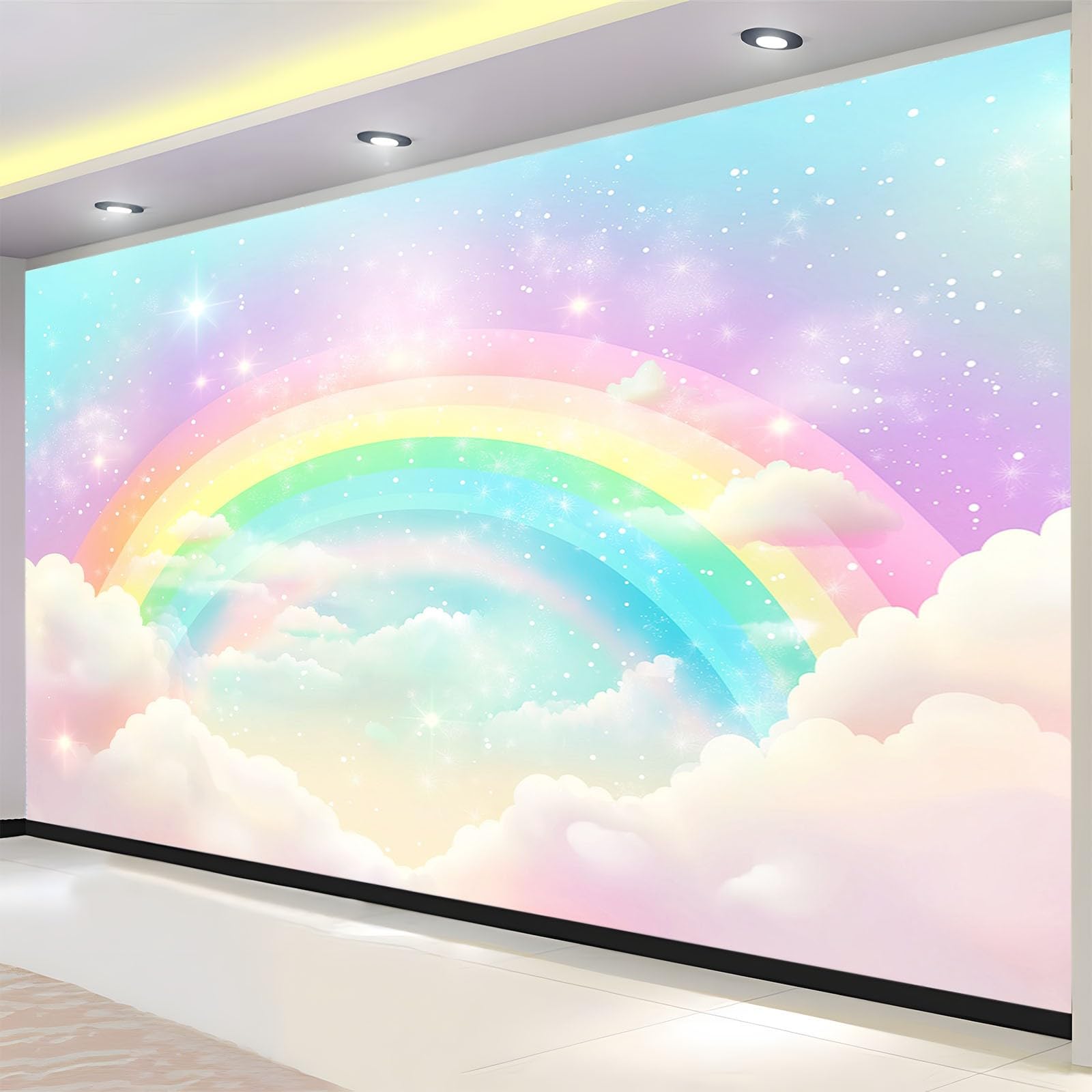 Generico Fotomurale 3D Carta Da Parati Stelle Delle Nuvole Arcobaleno 500x280 cm Carta Da Parati Camera Letto Moderna Fotomurali Murales Poster Gigante Moda Decorazione Da Muro