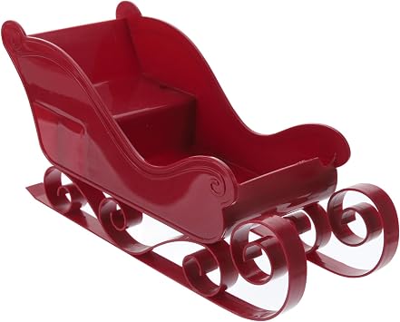 STOBOK Christmas Sleigh Ornament Mini Sled Model Decoration Plastic Santa Sleigh Adornment for Christmas Xmas Party Layout Desktop Centerpiece Decor, Red, 11.00X4.72X4.13inch