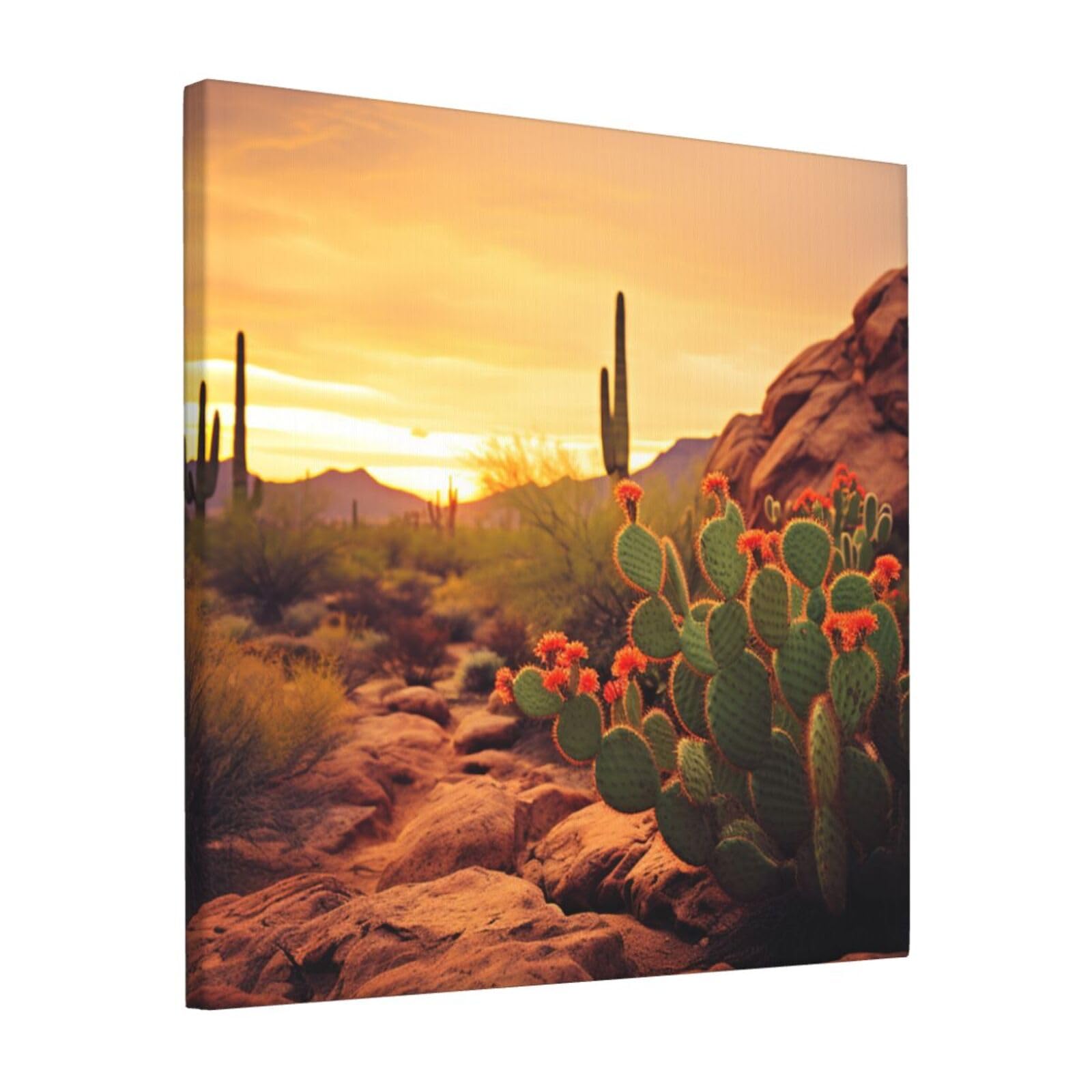 FodPand Cactus at Sunset Poster Canvas Wall Art for Living Room Wall Decor 12"x12" Modern Artwork Painting Pictures Hanging Canvas Prints Aesthetic Wall Art for Bedroom Bathroom Office Wallart Decor