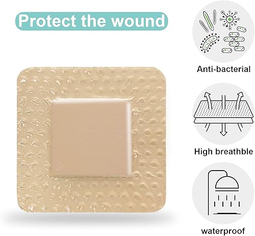 Miniatura 6 de Carbou Apósito de espuma de silicona con borde suave adhesivo, apósito impermeable para heridas de 2 x 2 pulgadas, vendaje de heridas de alta