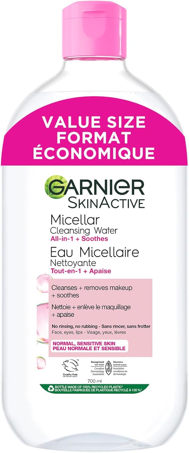 Garnier Micellar Water, Gentle and Hydrating Facial Cleanser & Makeup Remover, Suitable for Sensitive Skin, Vegan, Cruelty Free, Fragrance Free, 700ml