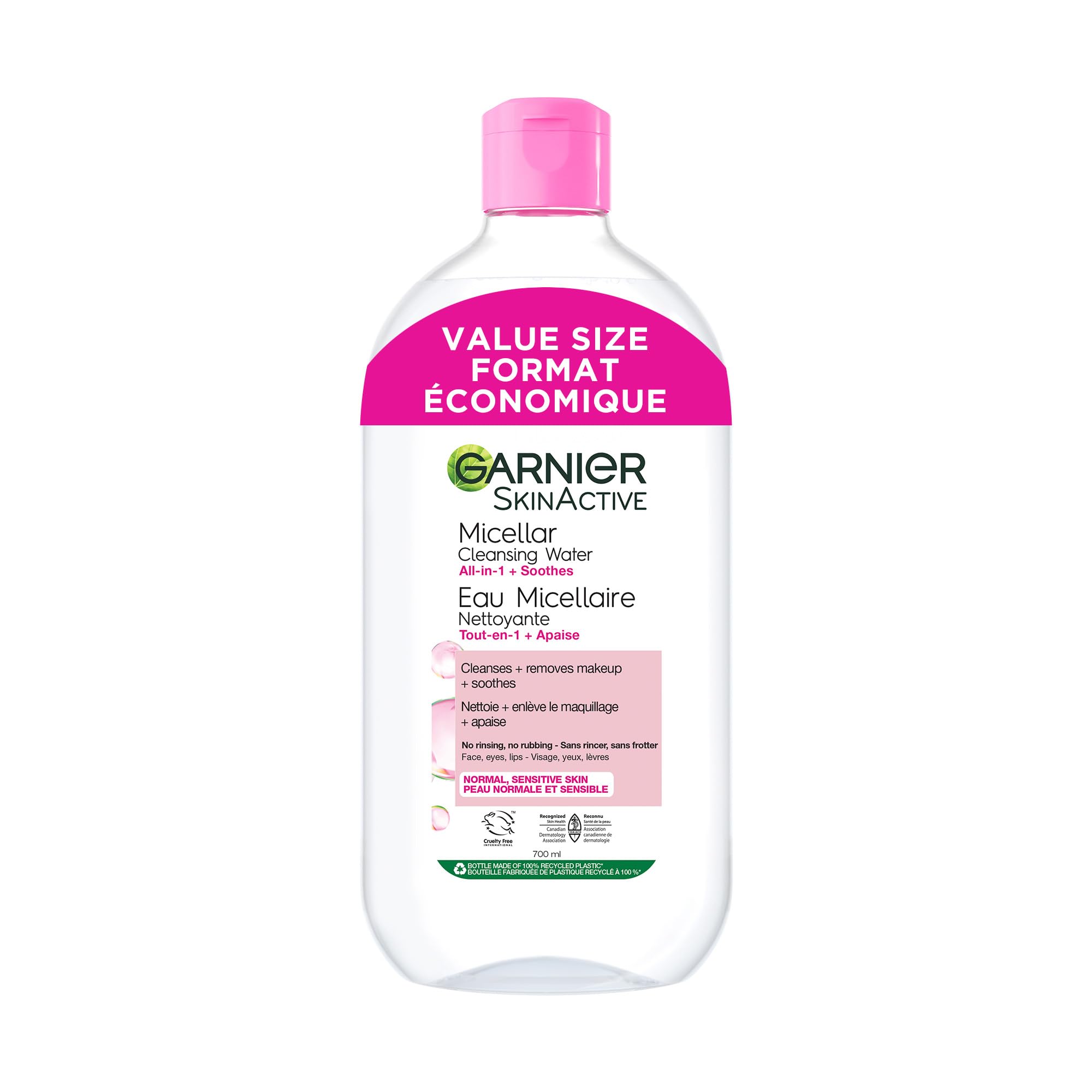 Garnier Micellar Water, Gentle and Hydrating Facial Cleanser & Makeup Remover, Suitable for Sensitive Skin, Vegan, Cruelty Free, Fragrance Free, 700ml