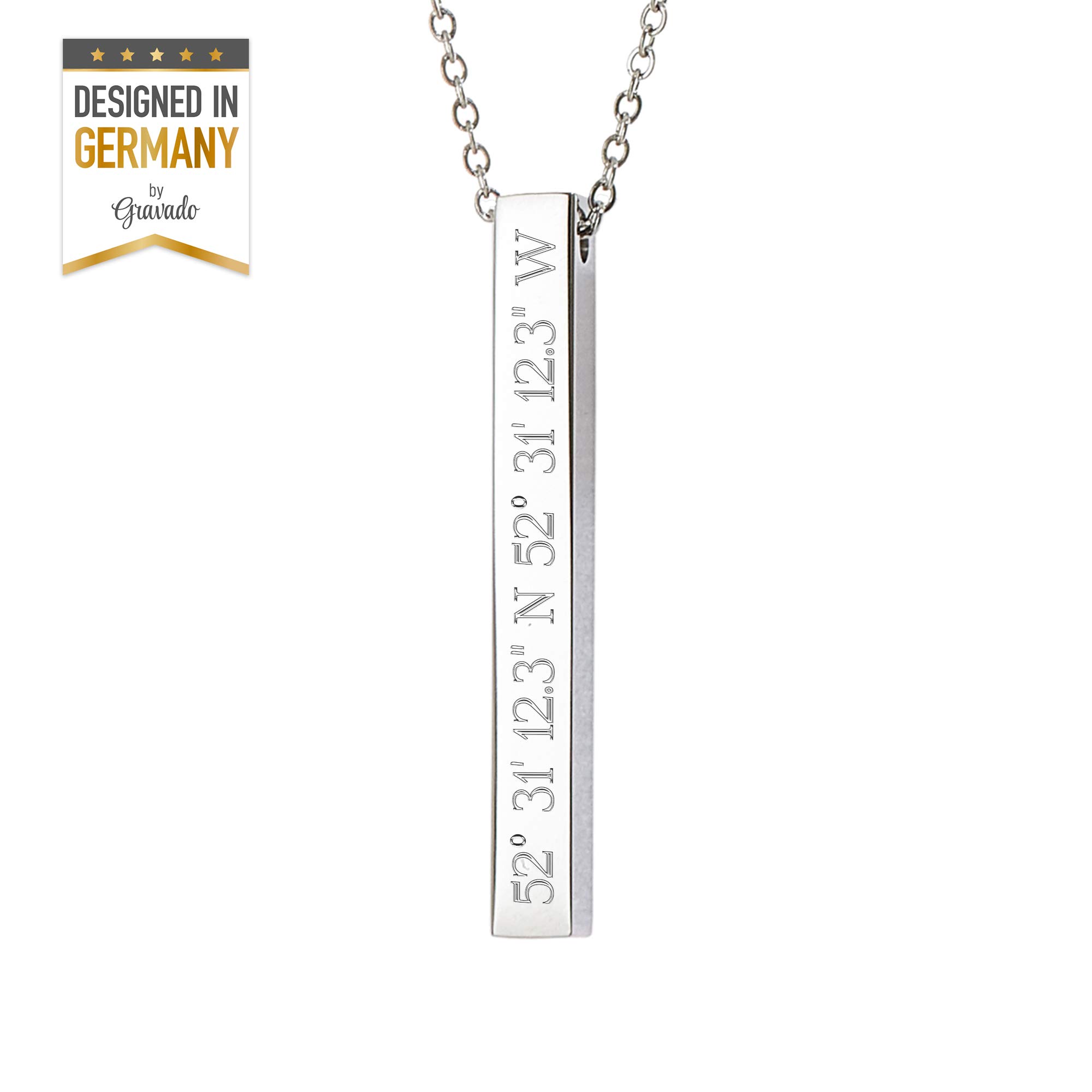 Gravado Collana con Ciondolo a Bastoncino, Incisione Personalizzata con Coordinate GPS, Gioiello Regalo da Donna, Confezione Inclusa