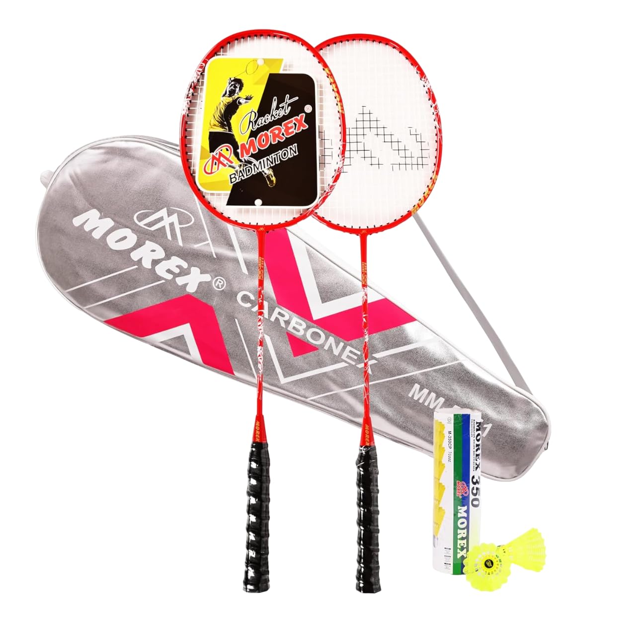 Morex Set of 2 Ultra Lightweight Carbon Fibre Badminton Racket - Full Graphite Strung with Cover Bag & 6 Nylon Shuttlecocks | Professional Badminton Rackets for Beginners & Advanced Players-image-4