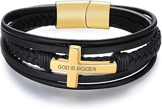 Personalized Leather Bracelet for Men Father Day Leather Bracelets Stainless Steel Bracelet Black Cuff Custom bracelets for Dad Boyfriend Husband