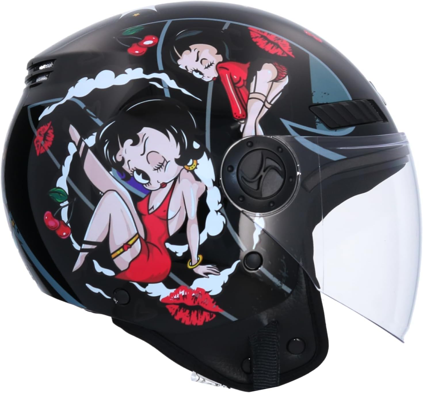 Casco Moto Jet ECE Omologato La Betty Nero Taglia XS (53/54) Casco Uomo Donna