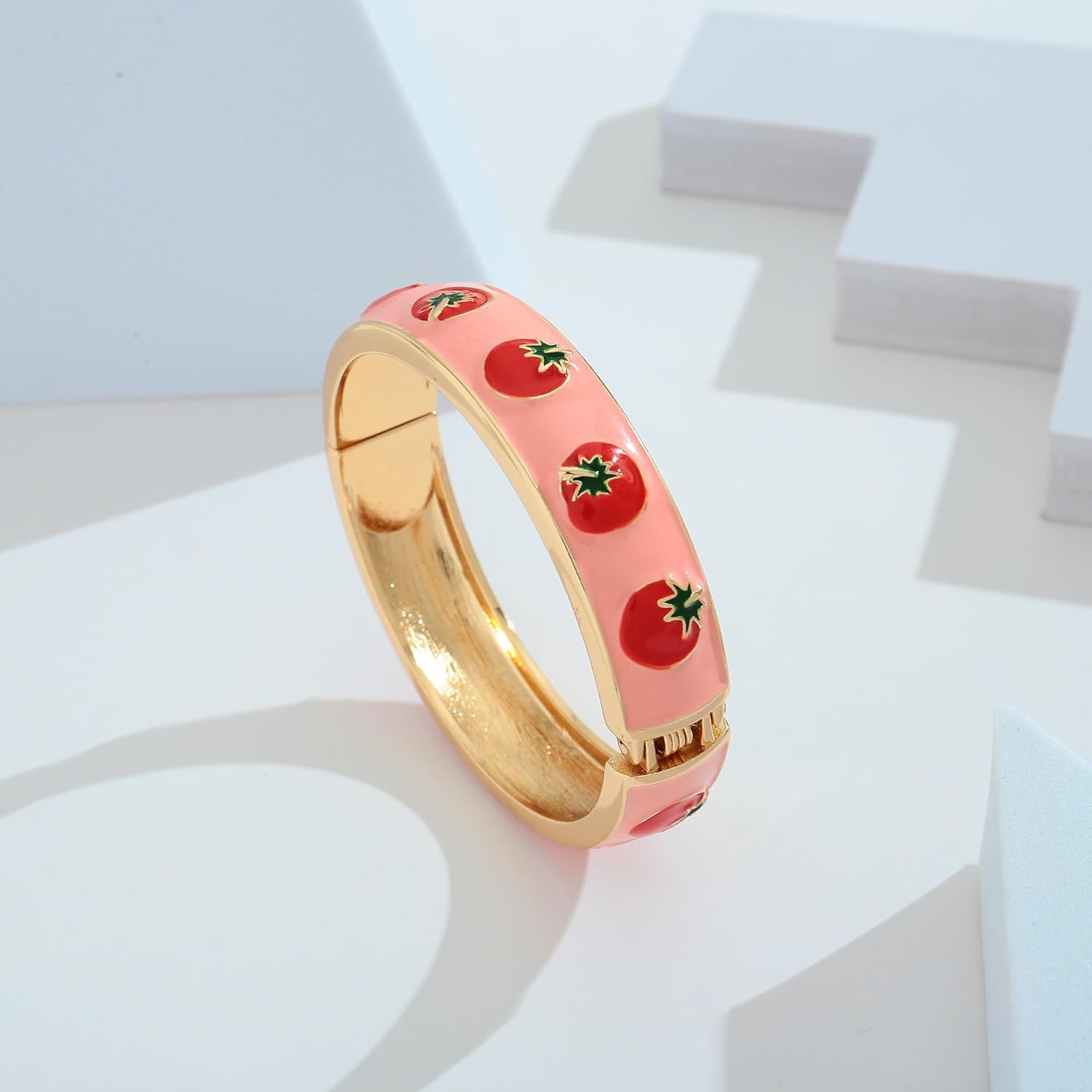 Colorful Hinged Bangles Bracelets for Women Cute Fruit Cherry Multicolor Flower Enamel Gold Bracelets Statement Wide Chunky Bracelet - Image 7