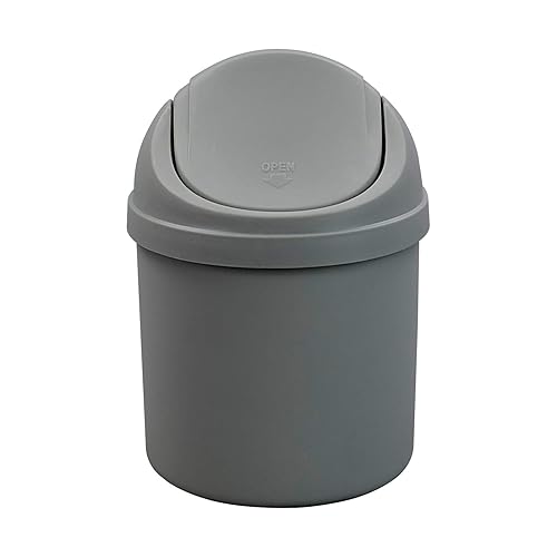 Miniatura 7 de Mini basurero de escritorio de plástico de 2 L, pequeño bote de basura con tapa giratoria, color gris