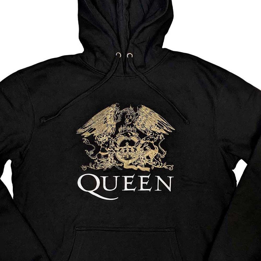 Rock Off officially licensed products Queen Felpa con Cappuccio Classic Crest Band Logo Nuovo Ufficiale Unisex Nero