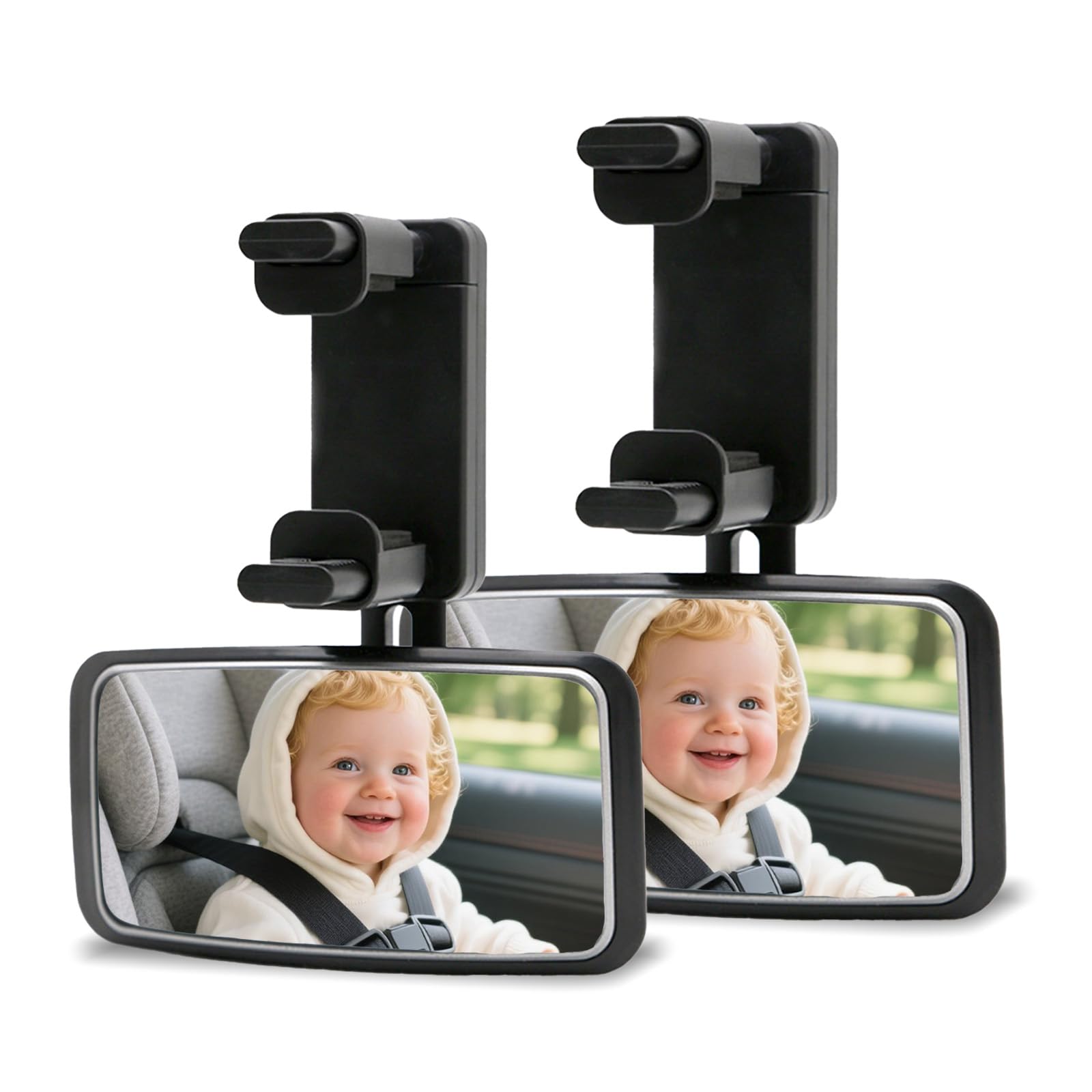 Spiegel Auto Baby, 360°Drehbarer Kinderwagenspiegel, Kinderwagenspiegel Mit Federclip & Schraubenloser Fixierung, Rücksitzspiegel Baby Passend für Die Meisten Automodelle (13 * 6.3cm) (2 Schwarz)