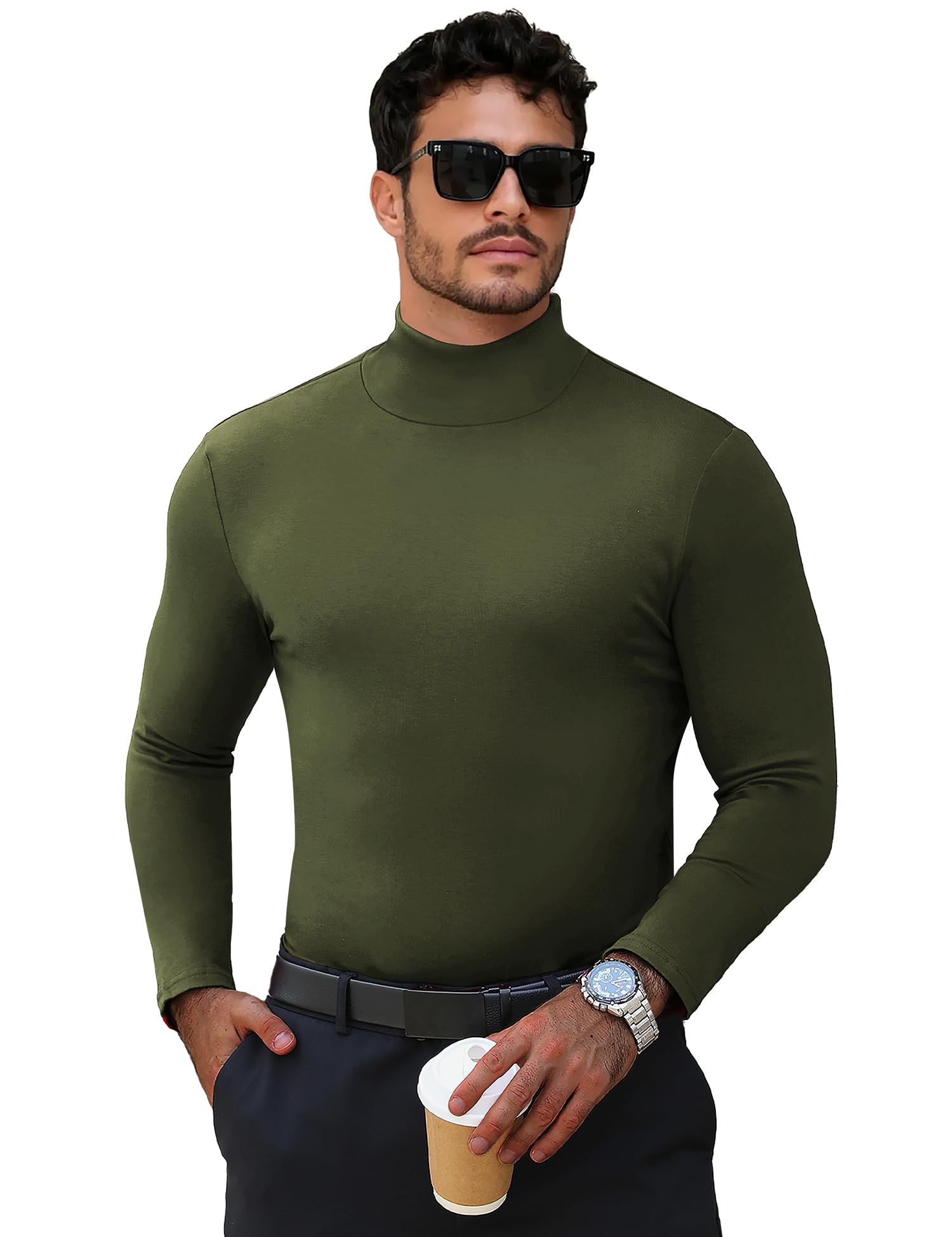 Men's Turtleneck Casual Basic High Neck Long Sleeve T Shirts Half Neck Lightweight Pullover Sweater