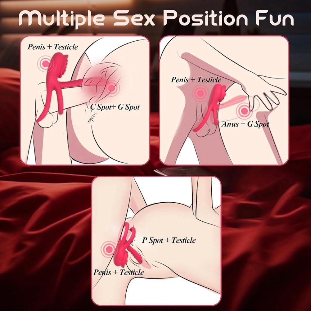 Generico Giocattoli Sessuali Maschili Coppie Anello Vibratore Per Pene Donna, Giocattoli Sessuali Per Uomo Vibratori Con 9 Modalità Di Vibrazione, Doppio Stimolatore Clitorideo 3 in 1