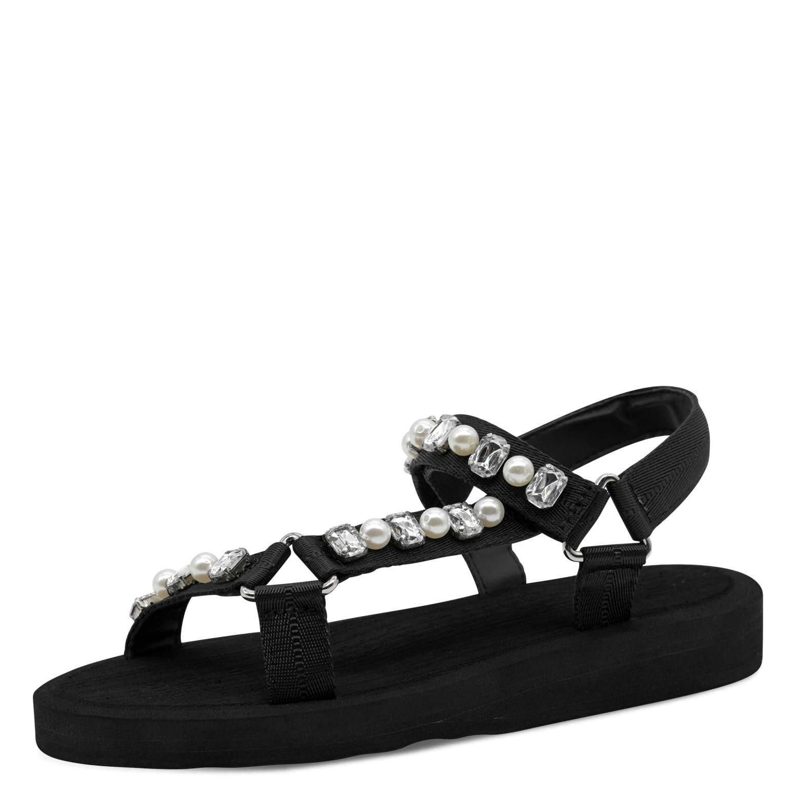 Tamaris Women's Flat Sandals, Black Glam, 8 UK