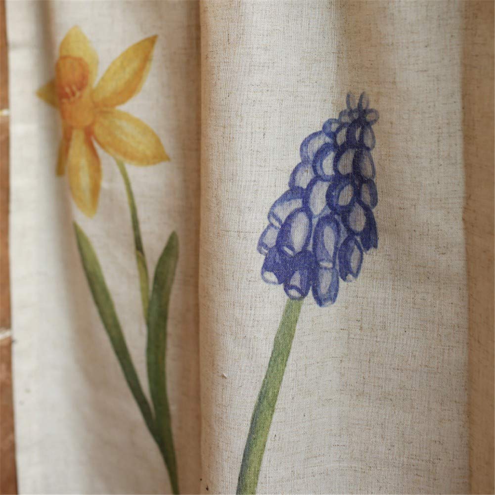 Demi-rideau à pompons rustiques en coton et lin pour décoration de cuisine et salle de bain 200,7 x 58,4 cm