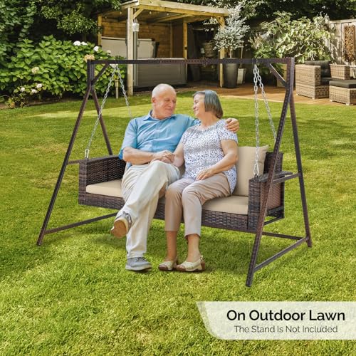 Image of VINGLI 5FT Wicker Swing, Rattan Porch Swing, Outdoor Hanging Seat, Brown