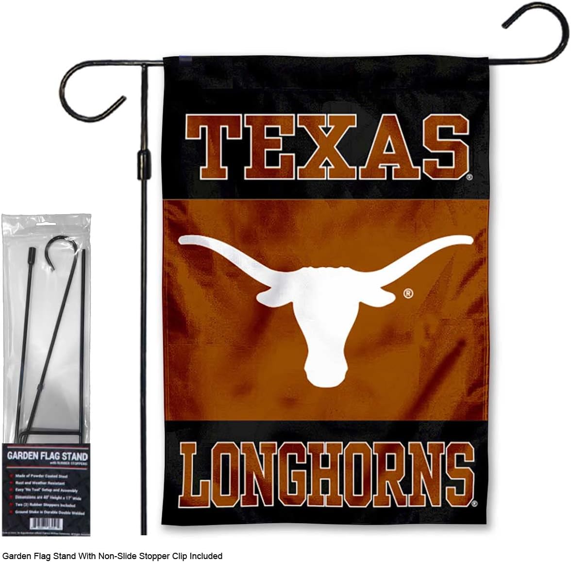 Texas Longhorns Garden Banner Flag with Stand Pole Holder - Image 2