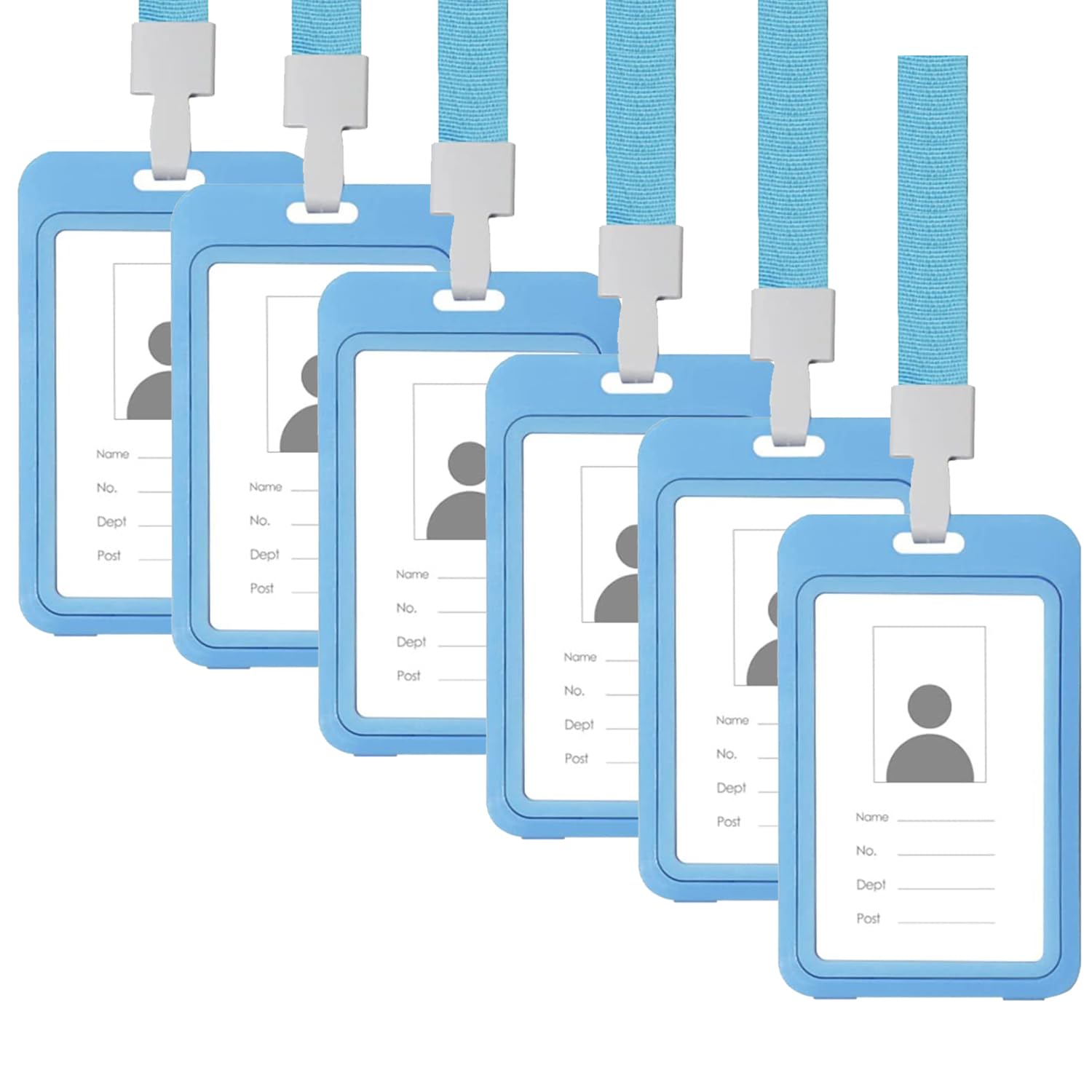 ID Badge Holder, 6 Pieces ID Card Holder Plastic with Lanyard for Office, School ID, Credit Cards, Proximity Key Cards, Driver’s Licenses and Passes (Blue)