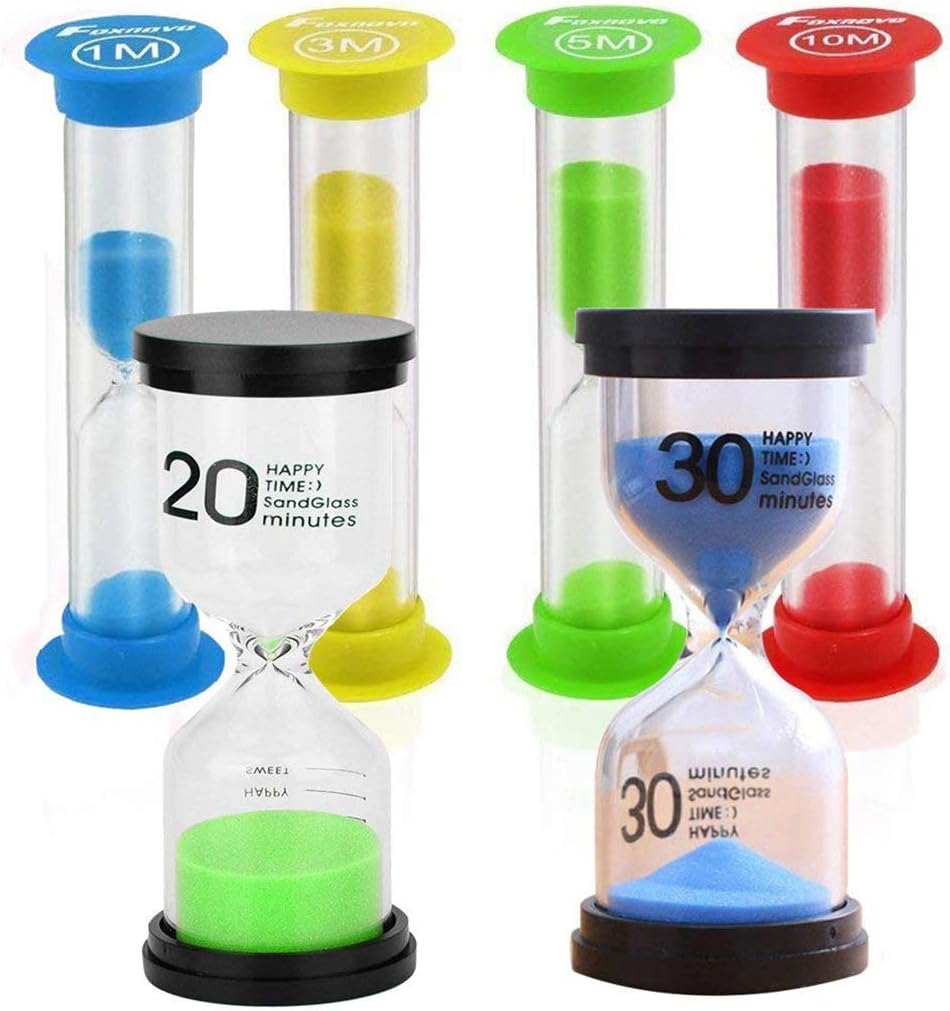 STONCEL Hourglass Sand Timer, 6pcs Sandglass Sand Clock Timer 1min / 3mins / 5mins / 10mins/20mins/30mins, Kids Toothbrush Timer for Children Playing Games Classroom Kitchen Office Decoration