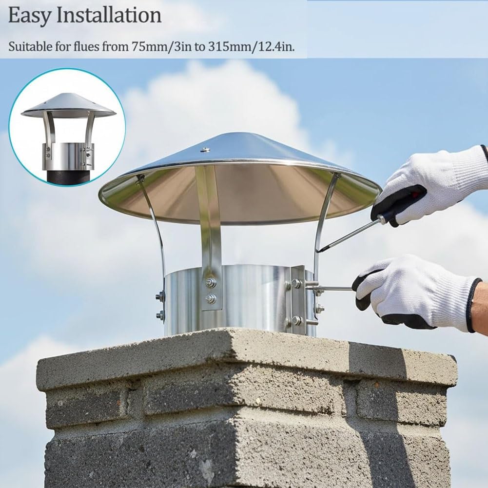 Tapa de Chimenea de Acero Inoxidable 304, Cubierta de Salida de Humos | Tapa de ventilación para tejado, para tubo de estufa y conducto de humos(315 mm(12.4 in))