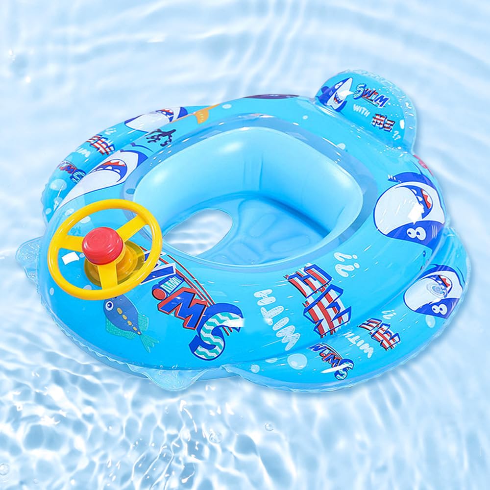 HIULLEN Boya de natación inflable para bebé, Flotador de natación para bebé con asa volante, asiento de natación para niños con estampado de dibujos animados para bebés de 1 a 5 años