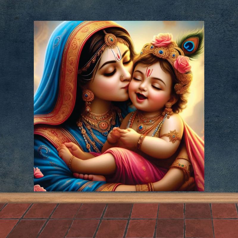 Image of British Terminal Cute little Bal Gopal Baby God Krishna| Kanha Ji | Laddu Lord Makhan Chor Painting Religious Poster for Pregnant Women for wall (matt thin vinyl,sticker,multicolor,unframed)| bj28