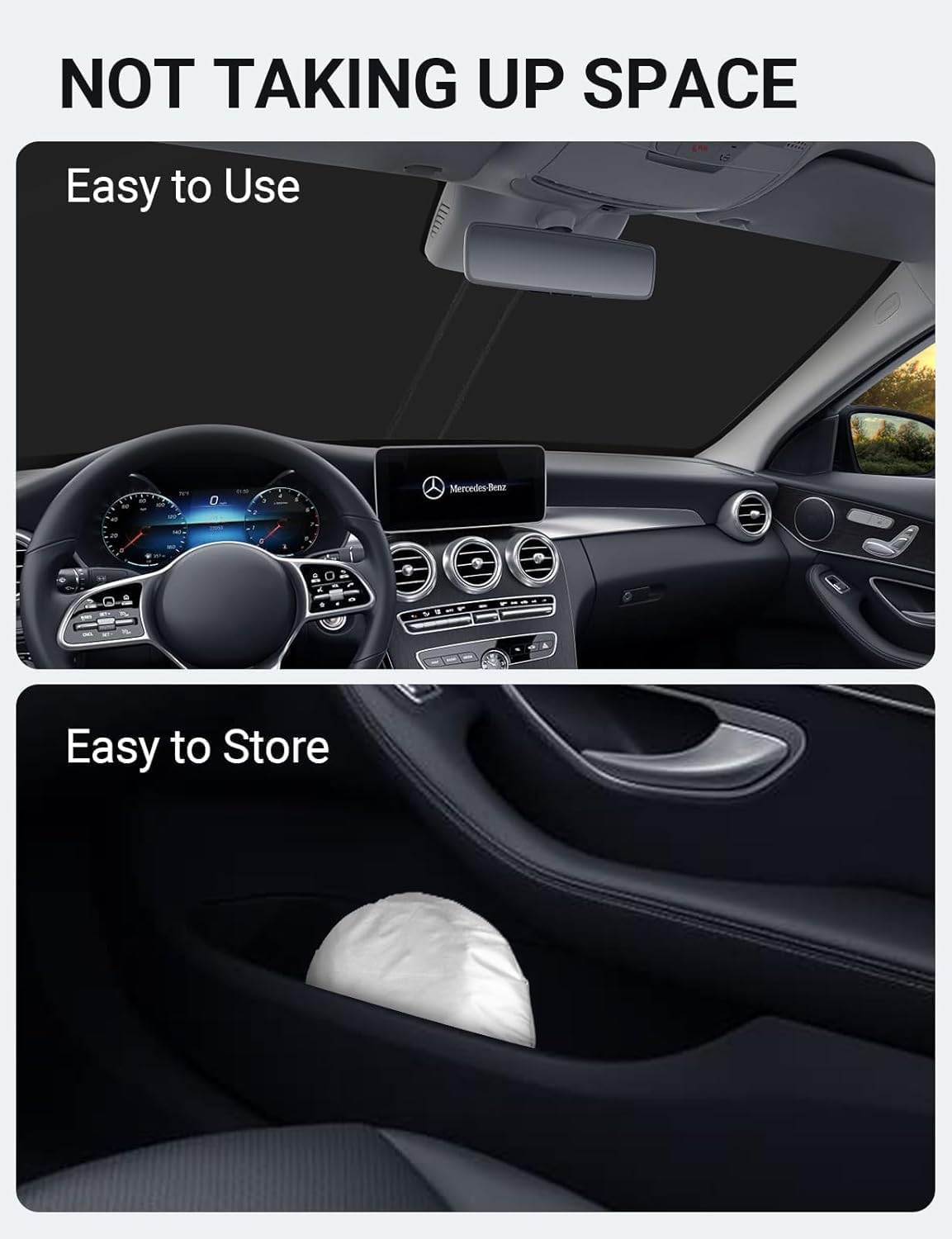 Proadsy Windshield Sun Shade for 2015-2021 Mercedes Benz C Class W205 C250 C300 C400, 4-Layer Foldable Sun Visor Protector Blocks UV Rays Heat Damage, Keep Interior Car Cooler Accessories