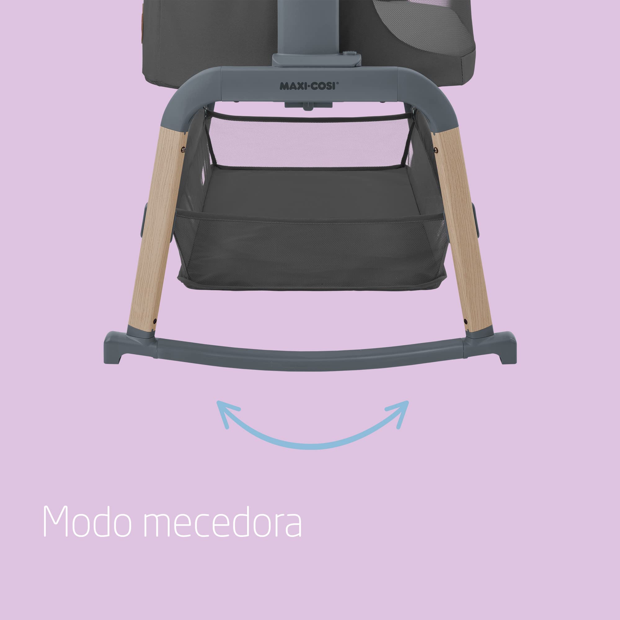 Maxi-Cosi Iora Air Cuna Colecho Bebe, Malla Integral, 0 - 6 meses (9 kg), Modo Mecedora, 4 Posiciones de Inclinación y 5 de Altura, Fácil Deslizamiento, Fácil Transporte, 2 Ruedas, Beyond Graphite