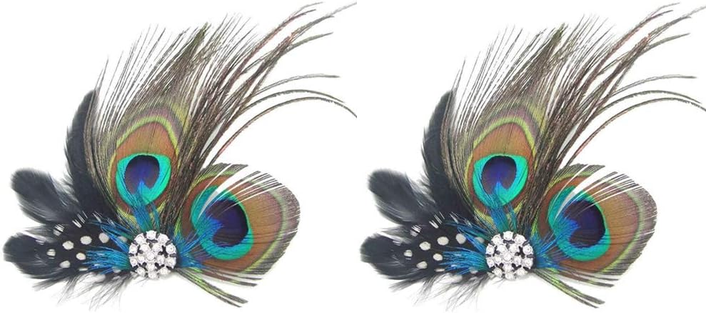 2pcs Fashion Peacock Feather Hair Clip Hair Pins Evening Dress Headdress Wedding Feather Fascinator for Women and Girls