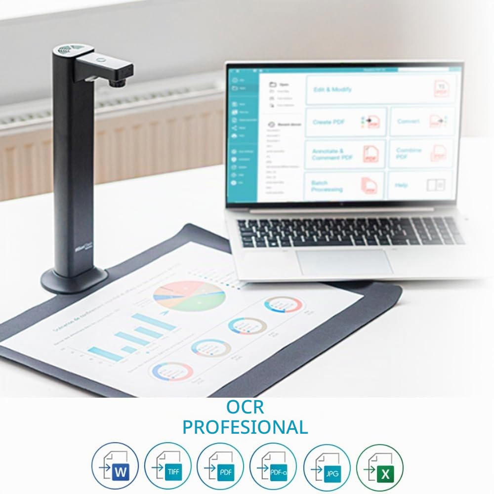 IRIScan Desk escáner portátil a3 escáner de Documentos v7bus 24MP:Editor PDF Gratuito,cámara de Documentos 4K 600Dpi 60PPM,Scanner de Libros Profesional,IA,OCR 138 Idiomas WinMac