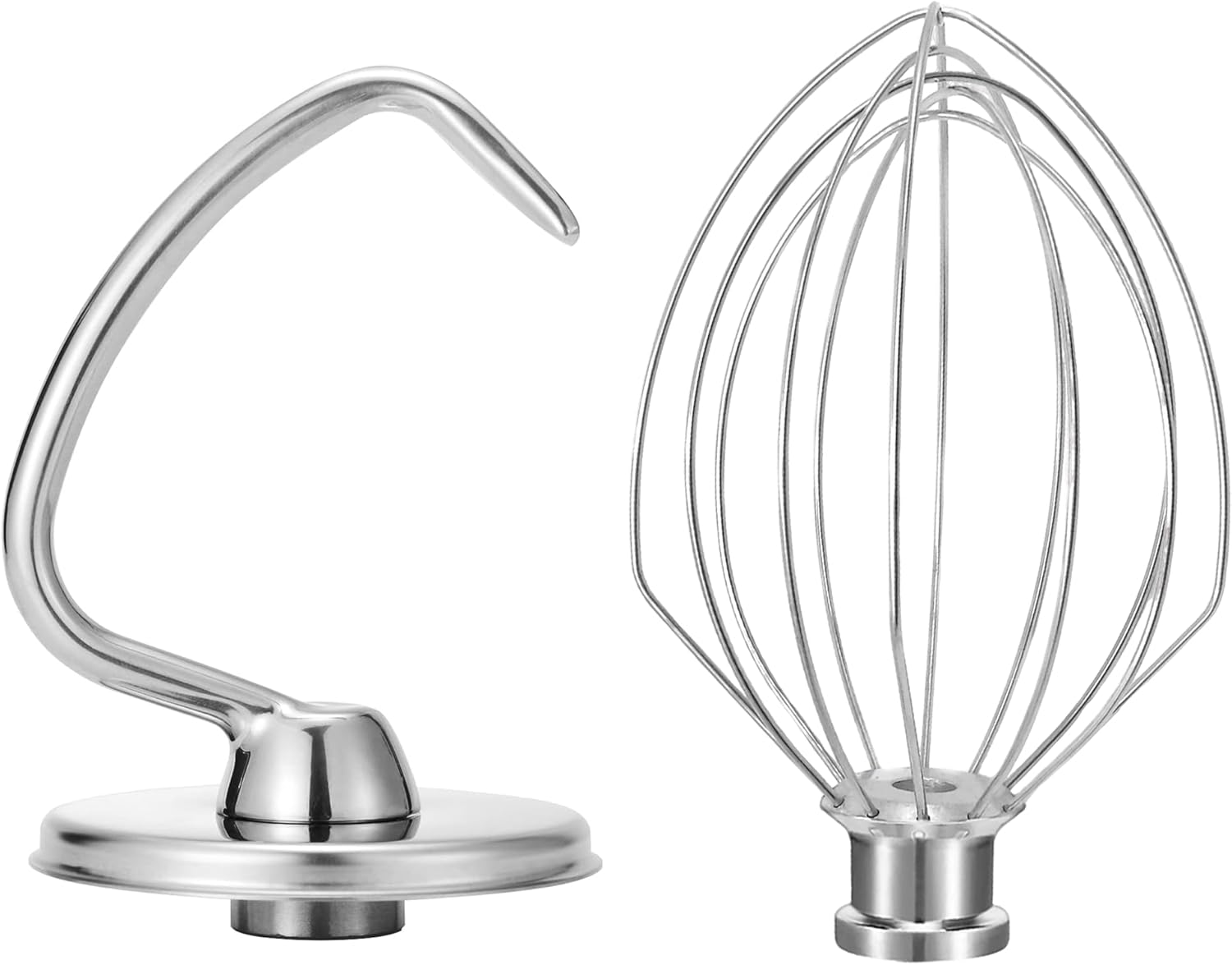 Stainless Steel Accessories for KitchenAid 4.5-5 Qt Tilt-Head Mixer, K5A Whisk, Dough Hook for 5 Quart Mixing Bowl, Fits KSM45, KSM90, KSM150, Dishwasher Safe, Heavy Duty