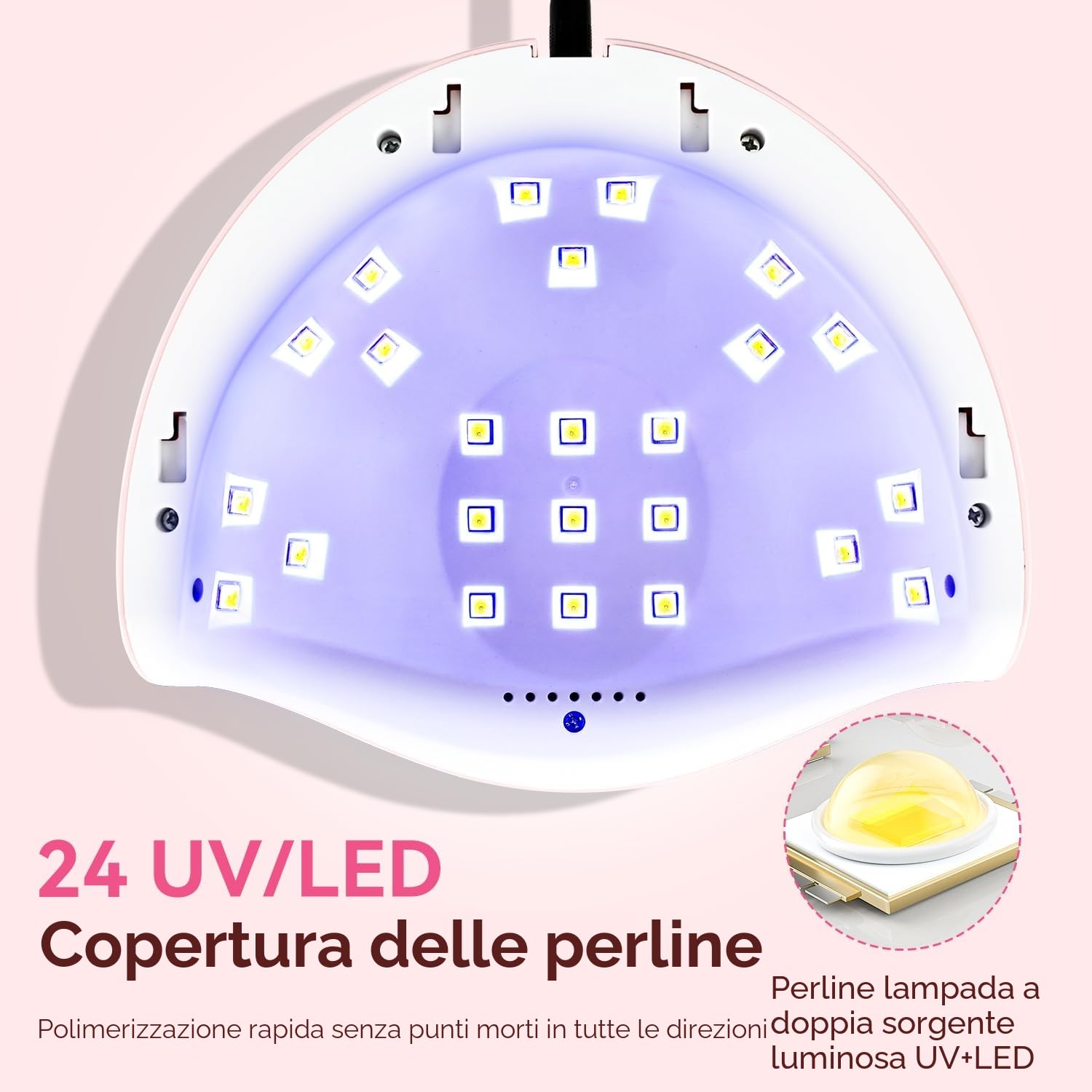 JODSONE Lampada uv led unghie rosa professionale, Fornetto unghie 24 LED 4 Timer 30/60/90/120S, Sensore Movimento Base Staccabile per Smalto Semipermanente Gel UV