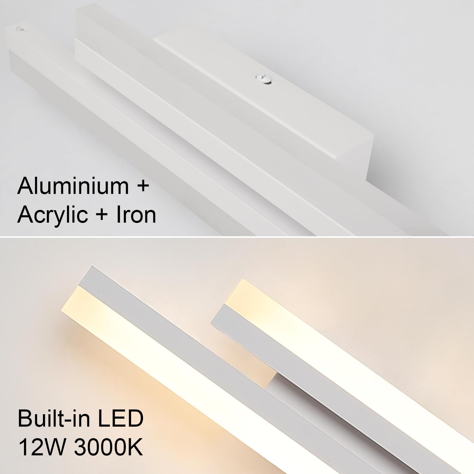 Klighten Applique da Parete LED Interno 40cm, 12W 850LM Lampada da Parete Decorative Mordern, Luci da Parete per Camera da Letto, Soggiorno, Scala, 110-240V, Bianco Caldo 3000K, Bianco