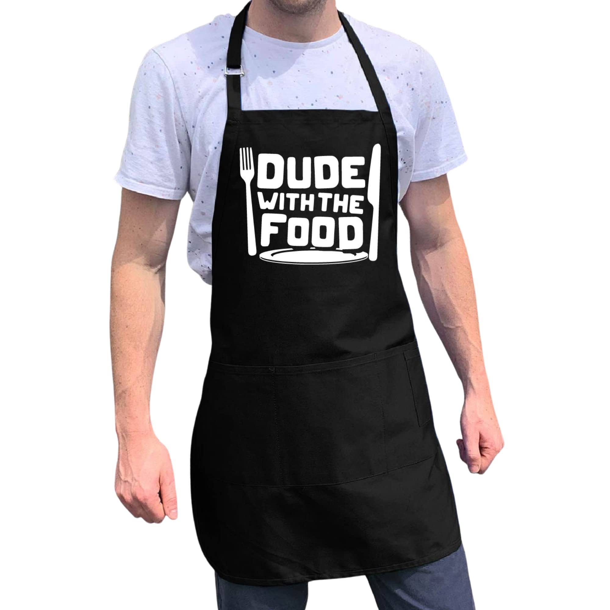 ApronMen Delantal de Amigo con el algodón de Alimentos 4 Bolsillos utilitarios, Cuello Ajustable y Corbatas Extra largas